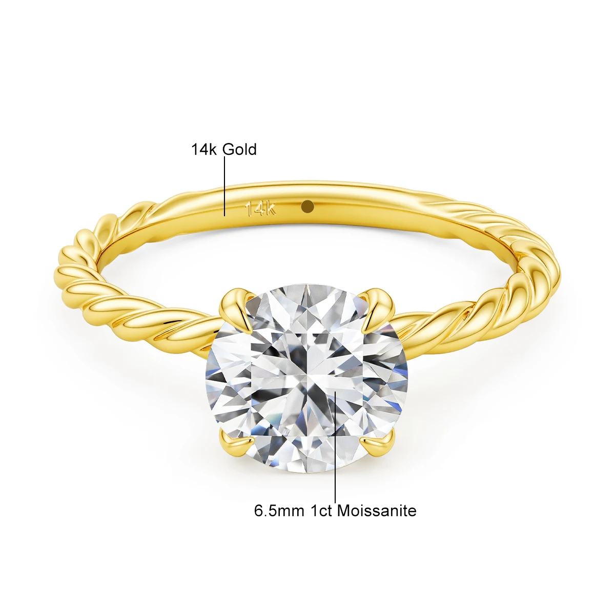 

Minimalist 1CT Round Solitaire Moissanite Engagement Ring 14K Gold 5D Hollow Lightweight Twisted Band for Women Anniversary Gift