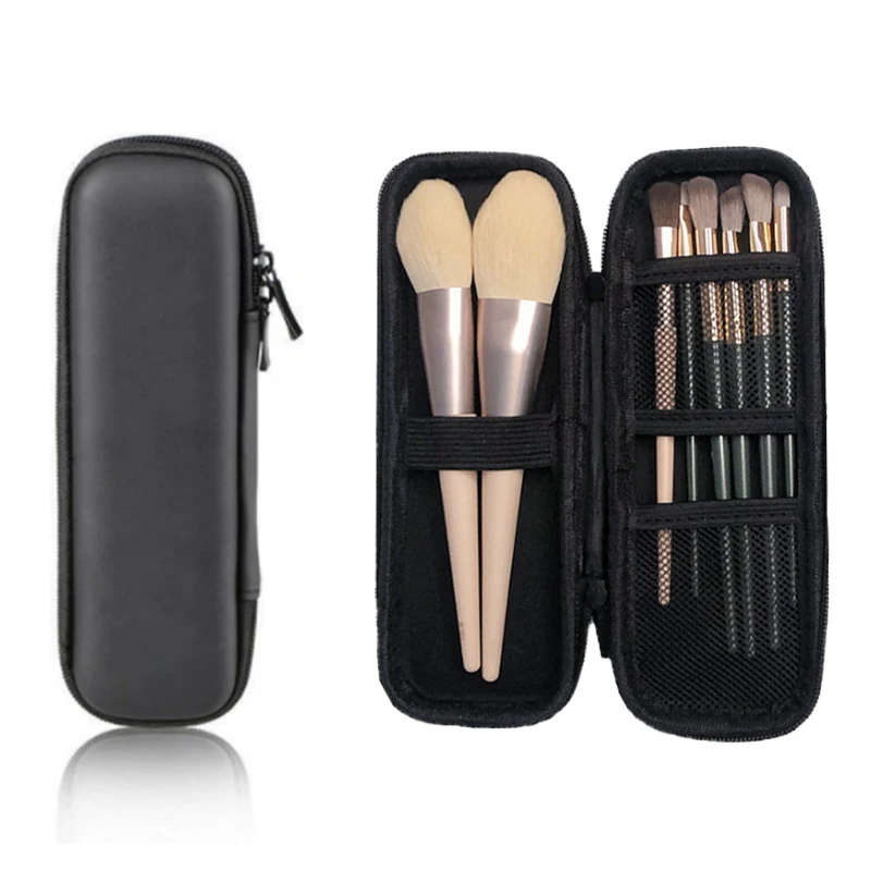 Women Makeup Brush Case Pure Black Small Cosmetic Bag Lipstick Pen Organizer Beauty Tool Storage Box Zipper Long Strip Pouch