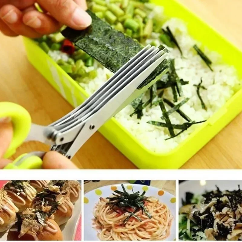 Multifunctional Multi-layer Green Onion Scissors Stainless Steel Onion Cutting Knife Herb Seaweed Spice Scissors Kitchen Scissor