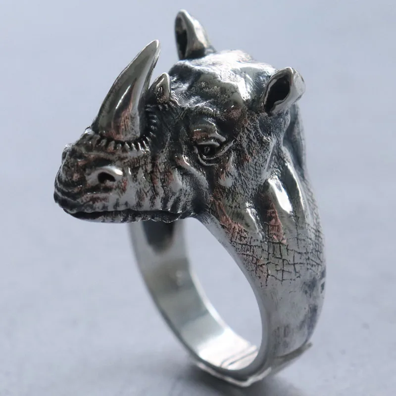 

Мужские кольца из стерлингового серебра 925 пробы с 3D-изображением дикого носорога, вдохновленные африканской саваной, размеры 6-13, вес 26 г