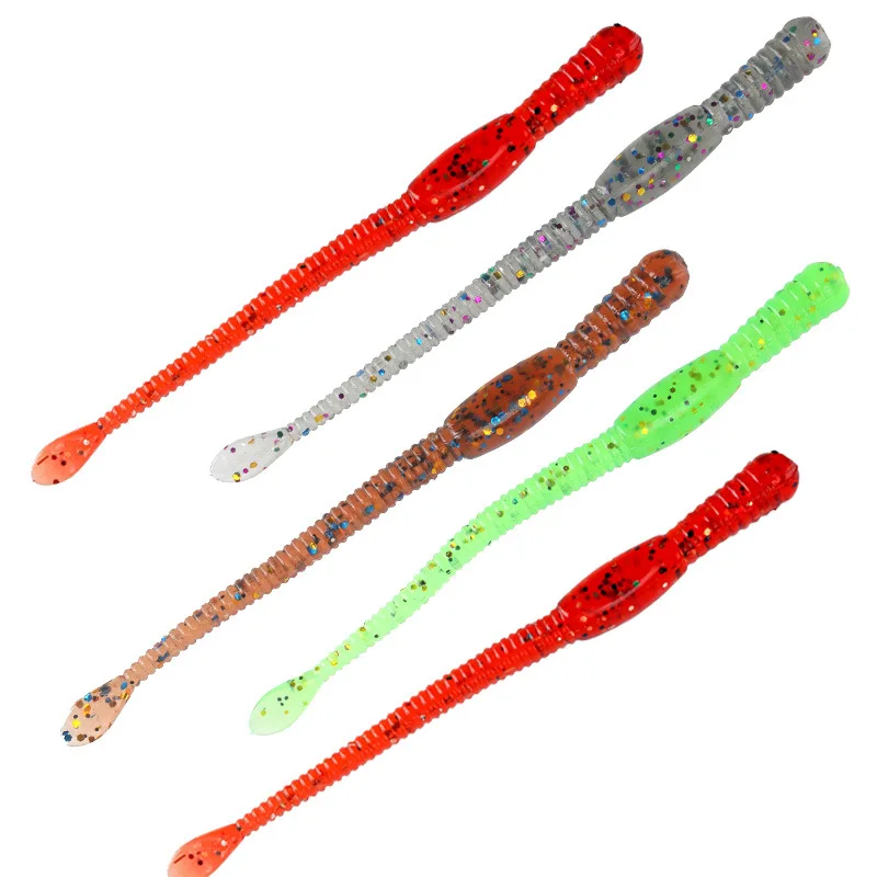 Angel köder Long Tail Wurm 7cm Soft Bait Texas Rig Drop-Shot Rig Jig Kopf Blink Pailletten Maden Kunst köder Los 10 Stück Verkauf – Detail 1