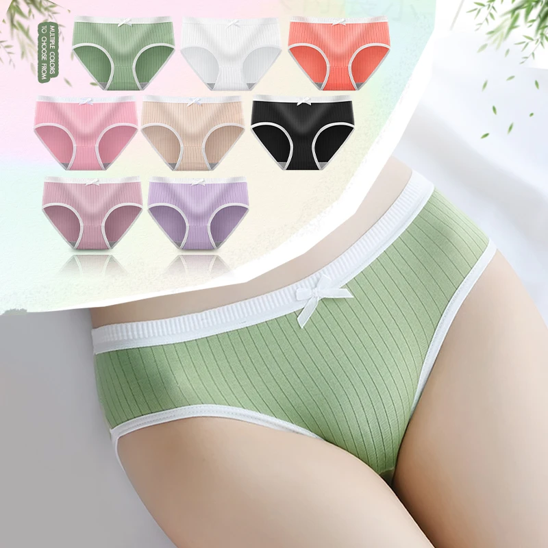 

3pcs Womens Bow Underwear Girl's Mid Waist Panties Korean Version Brief Sexy Cute Lingeries Students Underpant Solid Color Panty