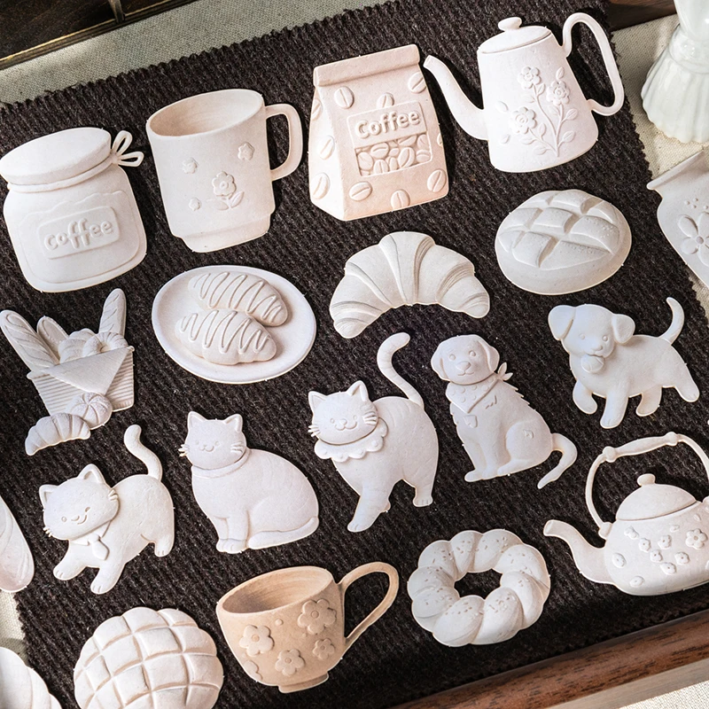 20pcs Diy Clay Sculpting Series Sticker Simulation Ceramic Unglazed Body Relief Embossing Journal Collage Stationery Stickers