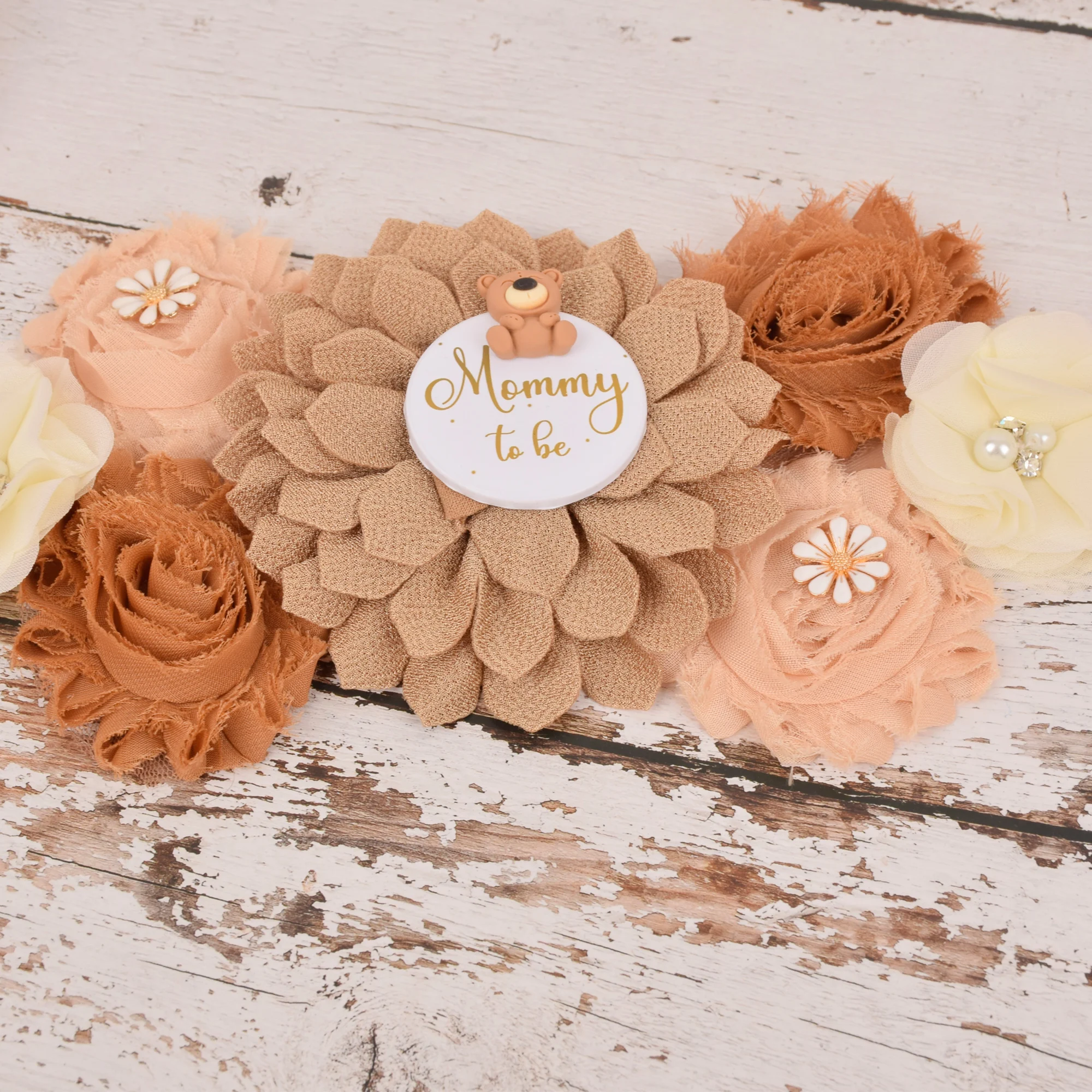 Teddy Bear Maternity Sash Belt Women Brown Bear Flower Sash Pregnancy Belly Belt Photo Props Gift Baby Shower Party Sash