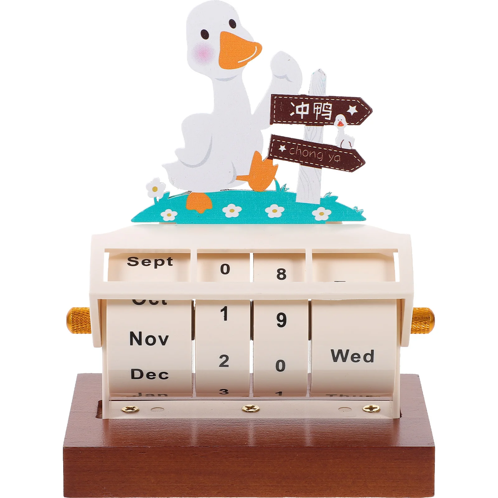 2024 Mini Creatieve Houten Eeuwigdurende Kalender Cartoon Eend Roterende Thuiskantoor Accessoire Countdown Herinnering Woonaccessoire