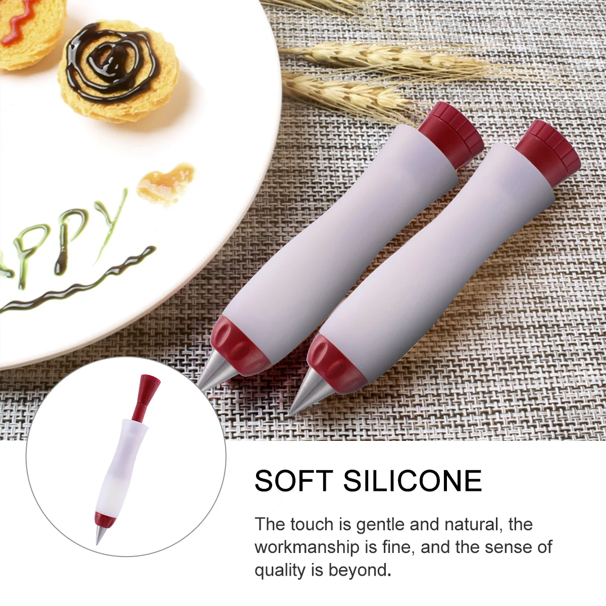 Seringue stylo d'écriture alimentaire pour chocolats, décoration de gâteaux, crème, bouche de pompe, gel de pton, buse en silicone, outil de cuisson spectaculaire