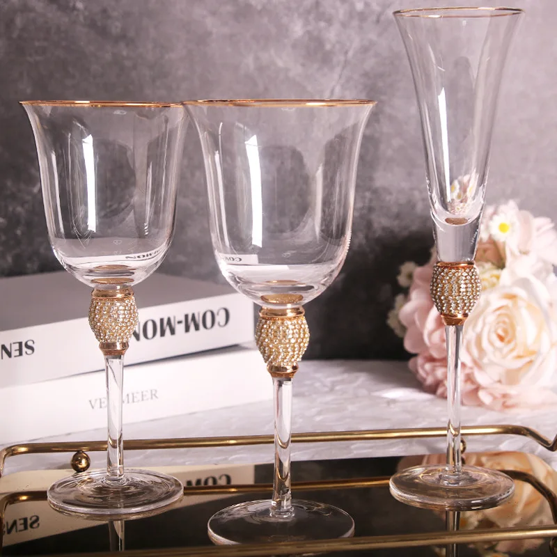 European Golden Edge Cocktail Glass Diamond Wine Set Transparent Champagne Cup Open-Top Goblet Light Luxury Crystal Wine Glasses