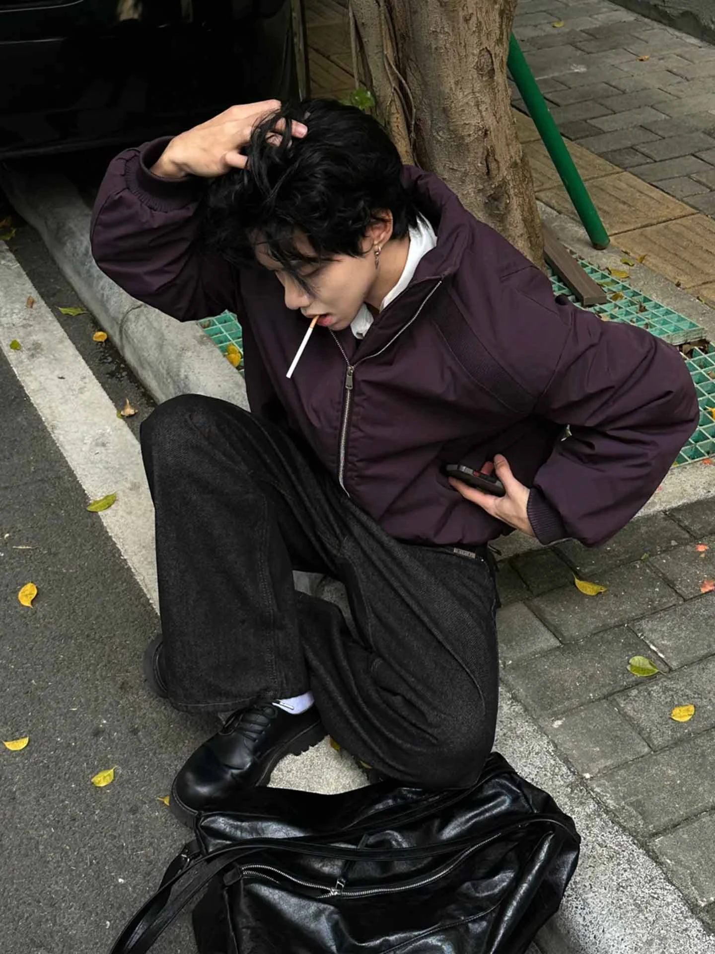 American Sle Bomber Jaet Merlot Purple Men's Spring Flight ort Coat Tee-Proof Baseball Sle Casual Loose Fit Long Sl... view 3