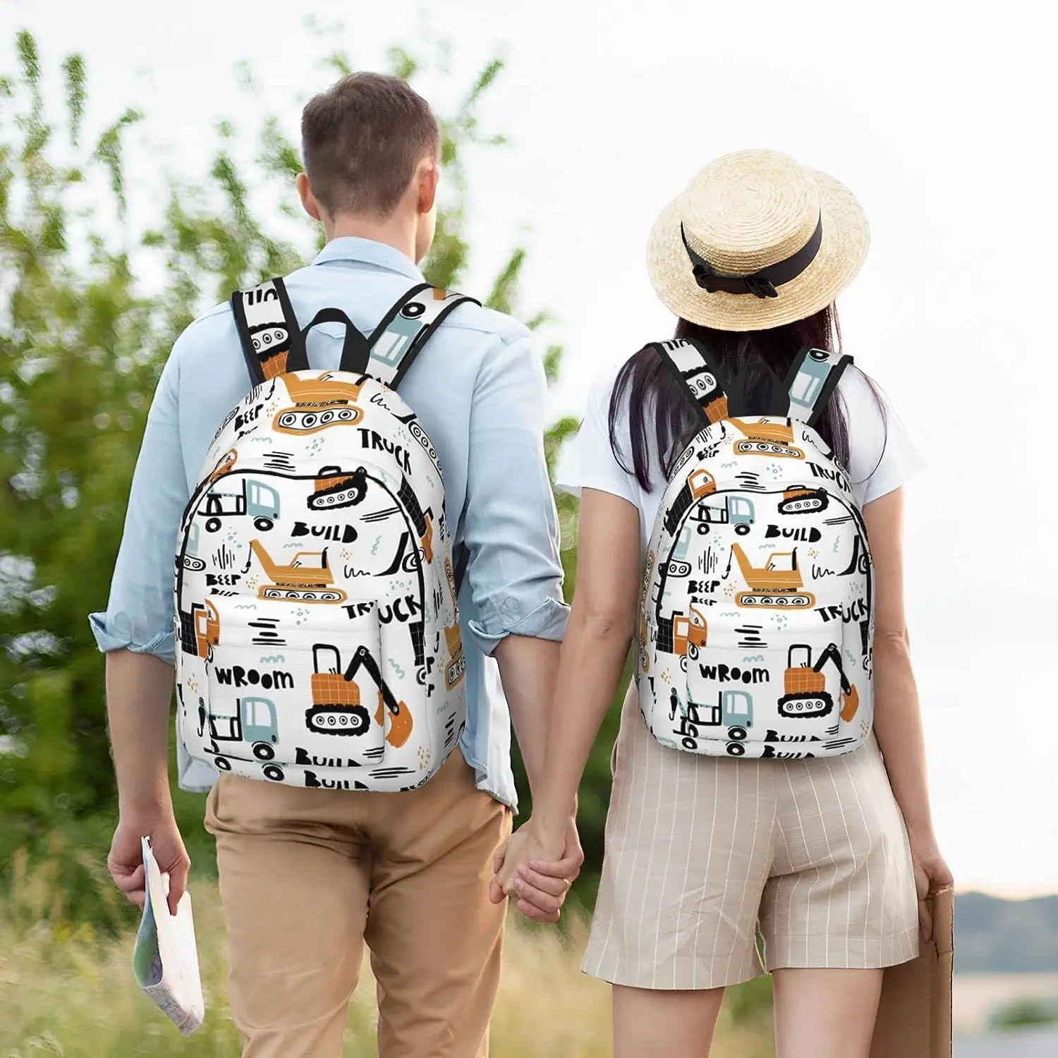 Backpack Casual Lightweight Cartoon Truck Laptop Backpack Men Women Travel Bag Outdoor Canvas Daypack