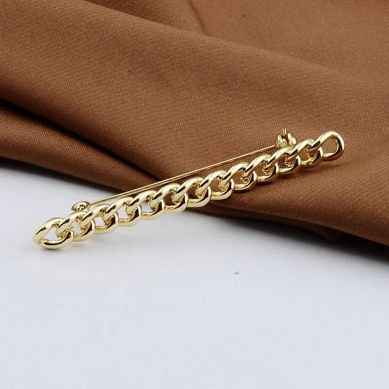 Korean Gold Color Empty Chain Brooch Jewelry Fashion Simple Buckle Lapel Pin Wedding Clothing Accessories