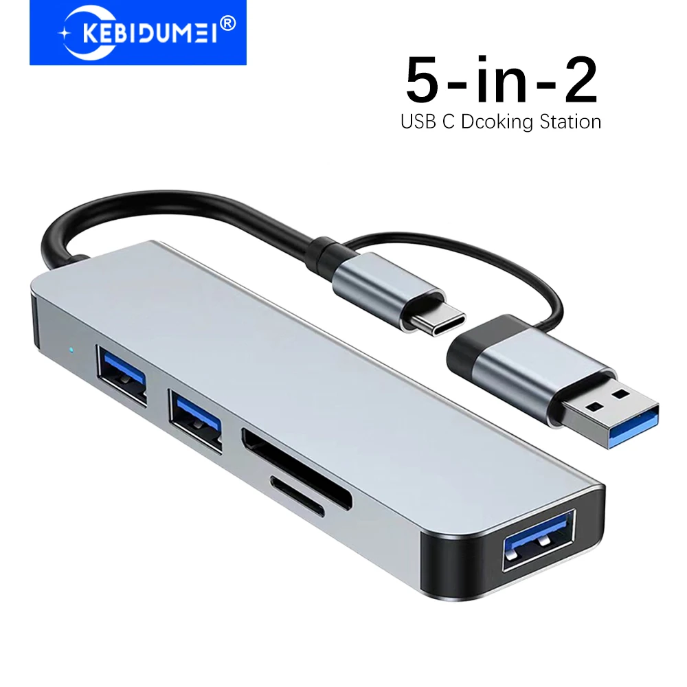 KEBIDUMEI 5-in-2 USB 3.0 Hubs USB C Docking Station USB HUB OTG Adapter Type C to USB 3.0 Hub 5Gbps Transmission For PC Laptop