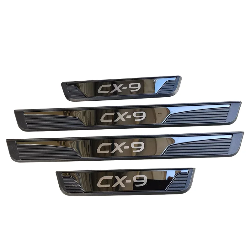 Pedal do peitoril da porta do aço inoxidável, tampa da placa do scuff, acessórios do carro, ajuste para 2021-2023 Mazda CX-9 CX9 CX 9, 4pcs