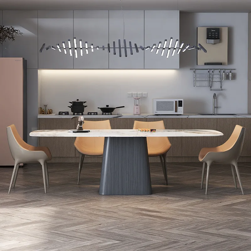 Light luxury bright rock plate dining table modern household rectangular dining table and chair combination Nordic style Interne