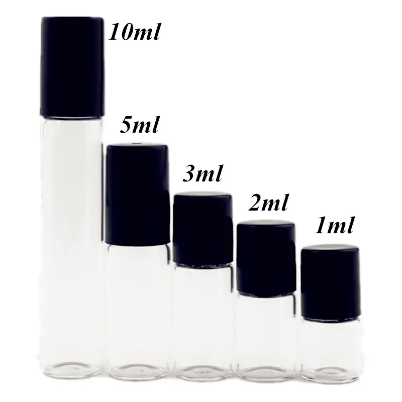 5PC/Pack 1ml 2ml 3ml 5ml 10ml Amber Thin Glass Roll on Bottle Sample Test Essential Oil Vials with Roller Metal /Glass Ball