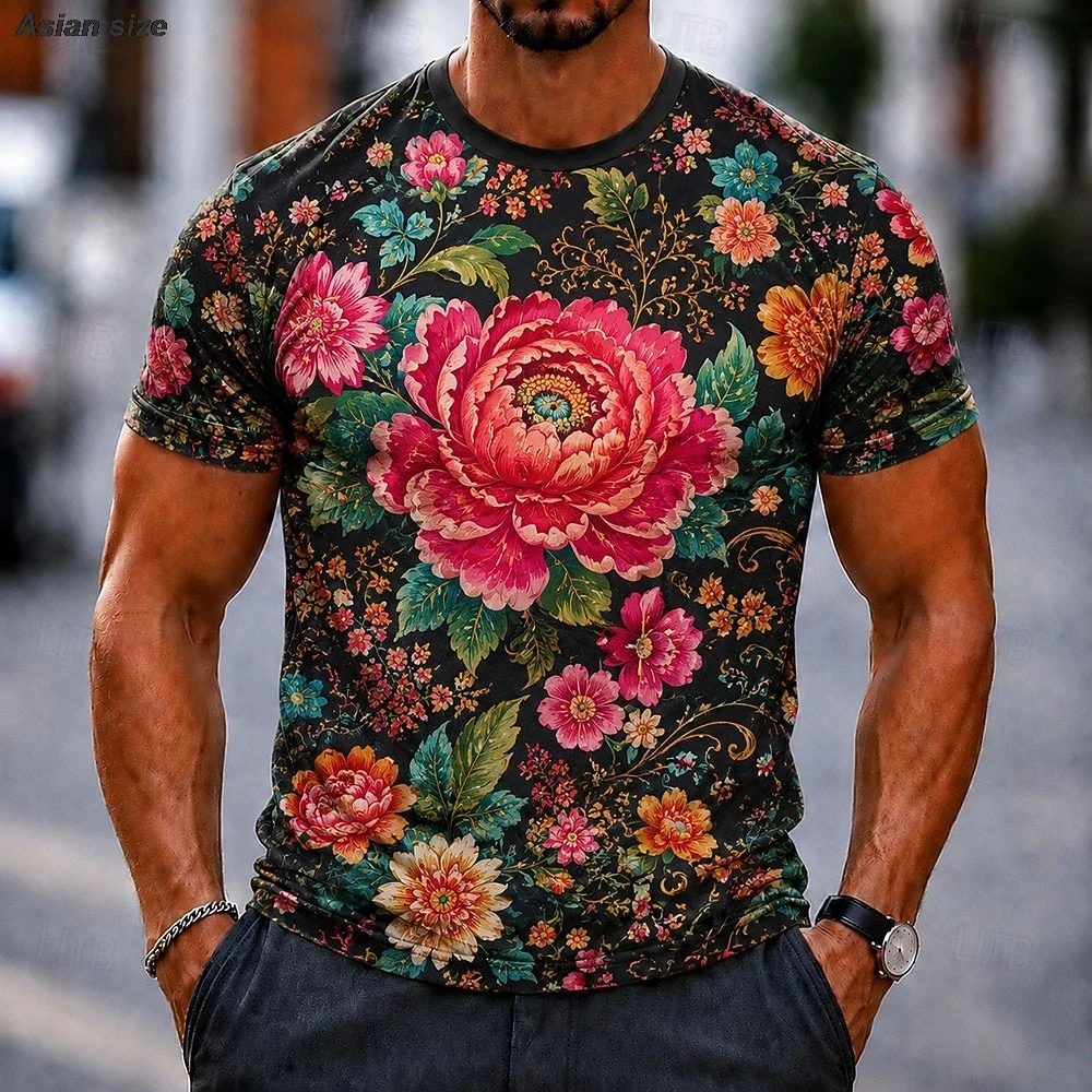 Men's 3D Flower T Shirt Short Sleeve T shirt 3D Print Crew Neck Shirt Exaggerated Designer Daily Club Party t shirt
