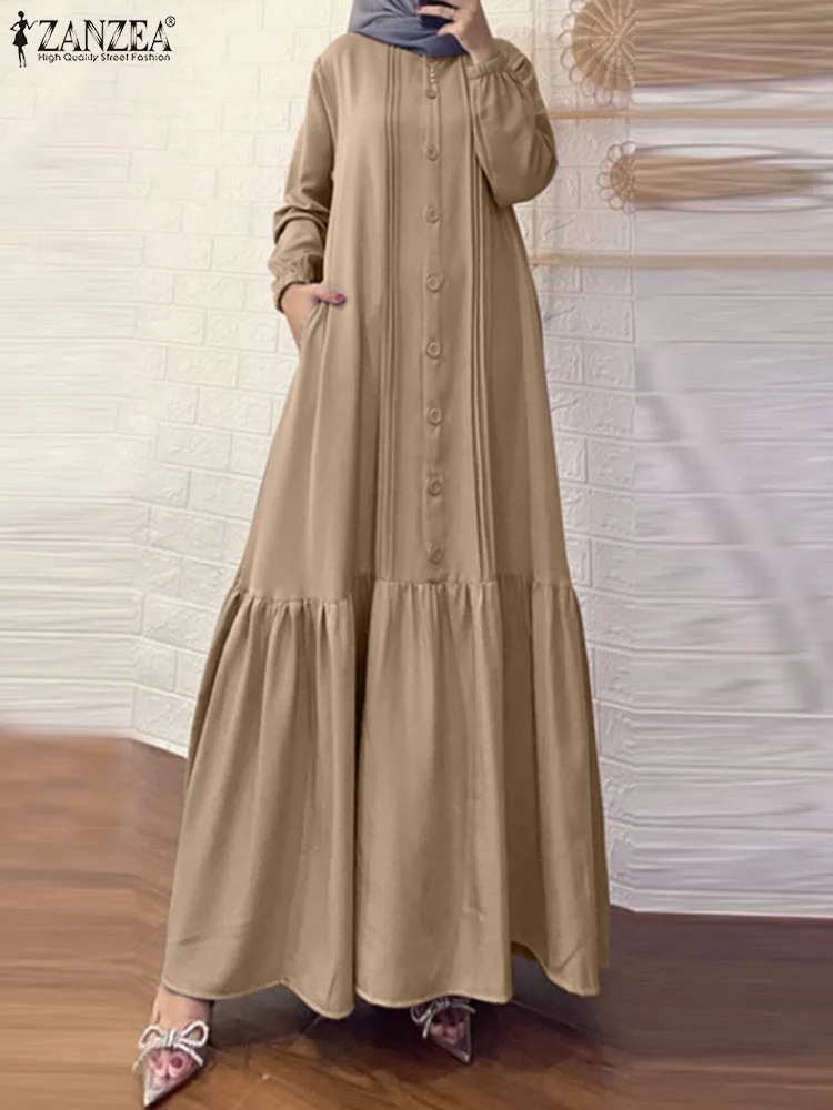 

Oversize Autumn Sundress ZANZEA Women Fashion Muslim Dress Long Sleeve Maxi Vestidos Robe Eid Mubarek Abaya IsIamic Clothing