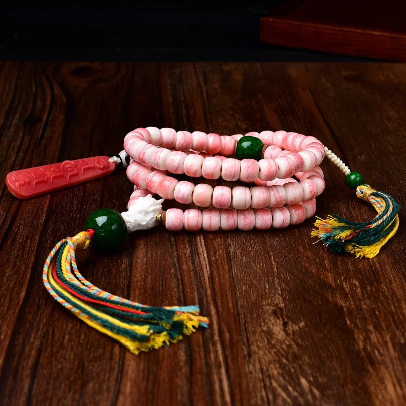 

Кровавый материал, розовое ожерелье из кости быка, бусина Дзи, имитация оленячих рогов, аксессуары, унисекс, буддийские бусины