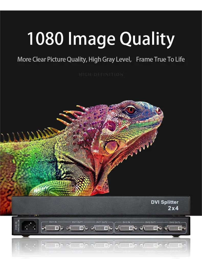 AMS-D2S4 DVI-Splitter 2x4 unterstützt DVL-Signale, die synchron zu 4 Displays geteilt werden, unterstützen 1080p Klarheit für Multi-Display-Setups