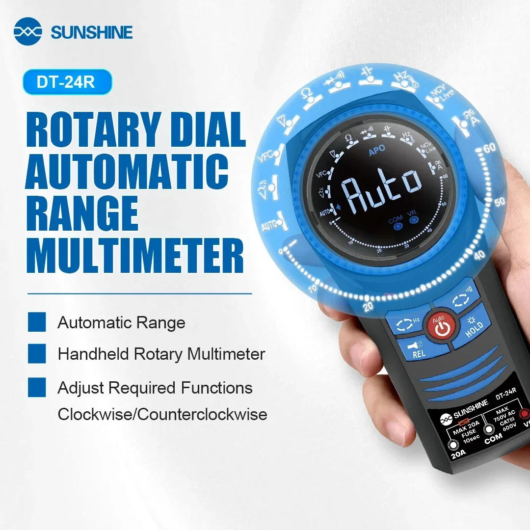 Sunshine DT-24R Rotary Dial Automatic Range Multimeter Digit Color Screen Display AC DC Voltage Measurement Phone Repair Test