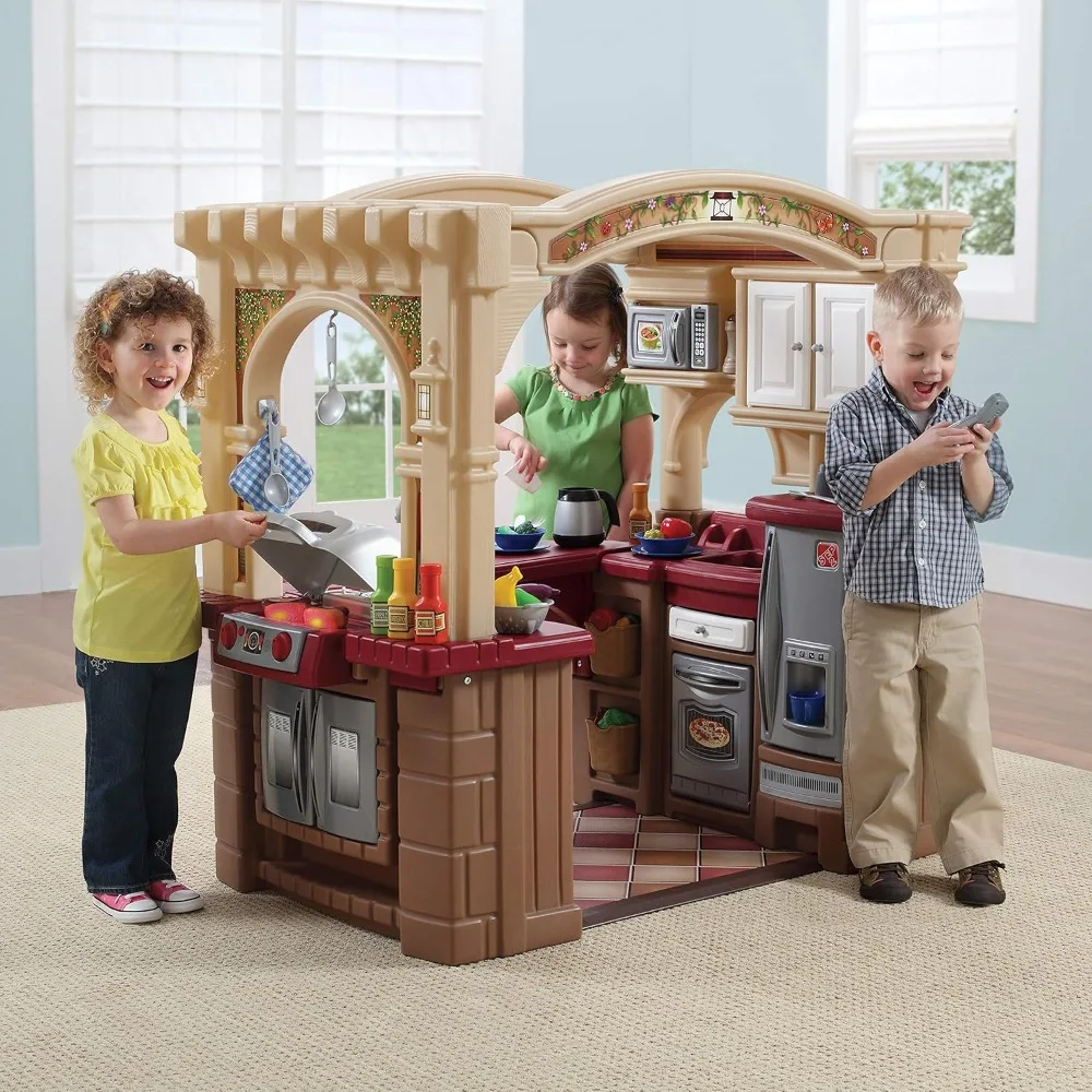 Grand Walk-In Kitchen & Grill Kids Playset, Indoor/Outdoor Kitchenette, Interactive Play with Lights and Sounds, Durable Plastic