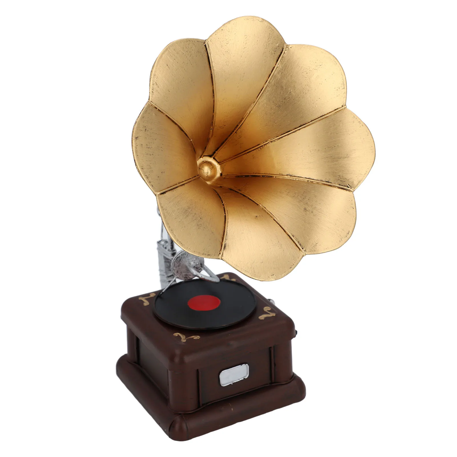 

Vintage Phonograph European Ornaments Gramophone Decorative Iron Record Player Model Crafts for Home, Size 17x22x30cm, Material