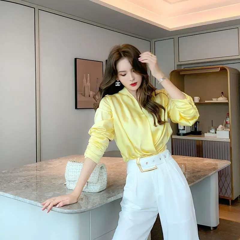 

Faionable Hong Kong Sle Women's Sweet Long Sve irt Straight Cut Collar Warm Polyester Spring Season Color