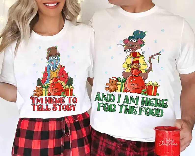 الدمى المتحركة عيد الميلاد كارول القطن قميص جونزو و ريزو أضواء عيد الميلاد عيد الميلاد زوجين قمصان عيد الميلاد الأسرة مطابقة تي شيرت