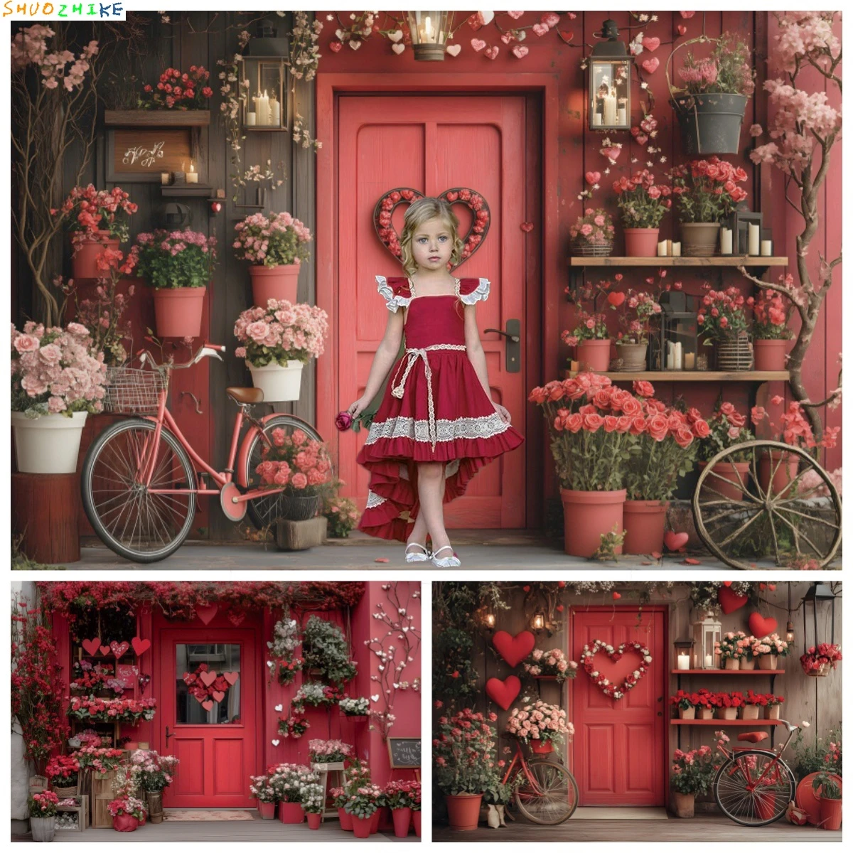 

Valentine's Day Backdrops Romatic Red Flowers Love Heart Wedding Party Decoration Bridal Shower Portrait Background Photo Studio