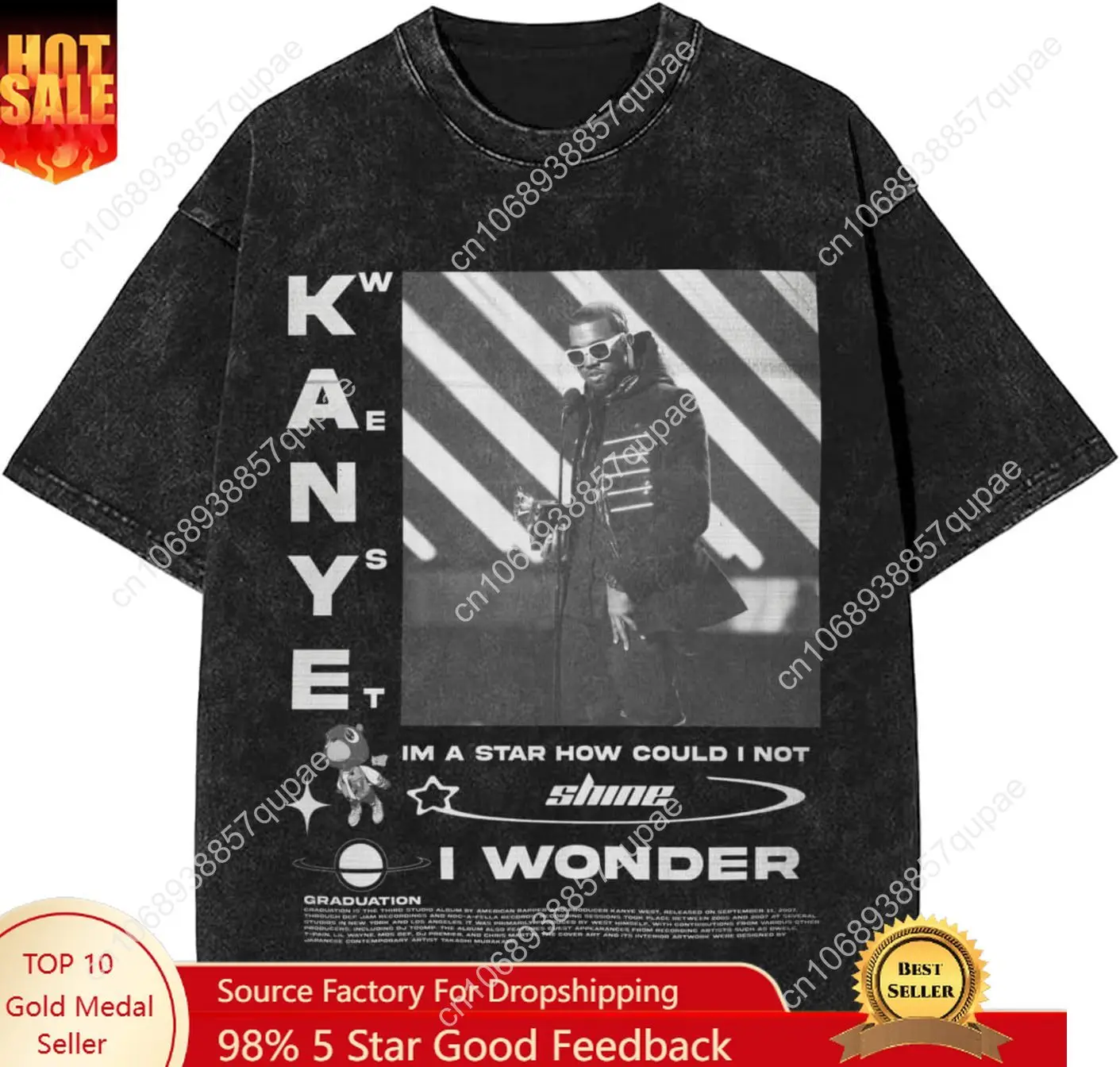 

Kanye West T Shirt Vintage Shirt Mans Woman Washed Oversized Tops Stylish Graphic Short Sleeve Cotton Crew Neck Summer T-Shirt