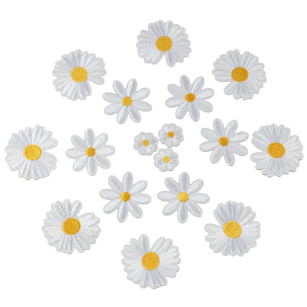 30PCS Daisy Iron On Patches White Daisy Embroidered Patch,Cute Flower Delicate Embroidered Appliques for Clothes Backpacks Jeans