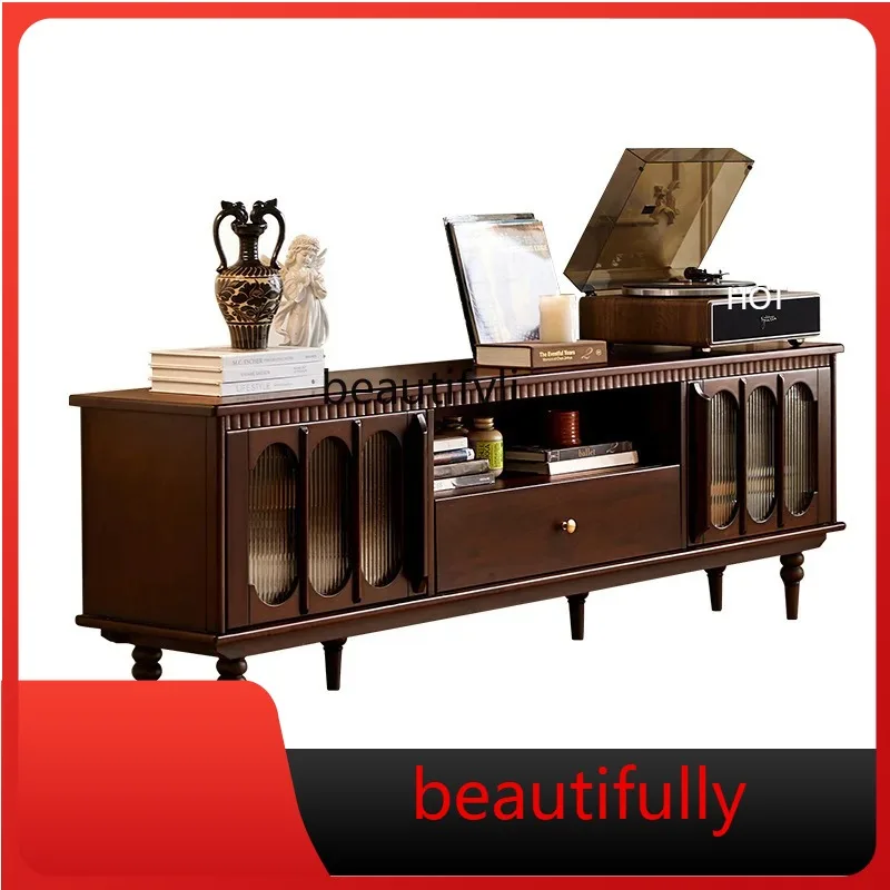 

X Solid wood TV cabinet coffee table combination, retro, new living room home cherry wood storage cabinet