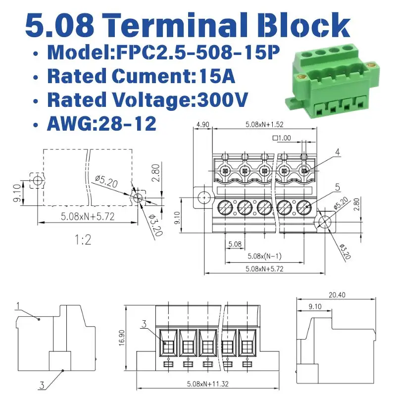 25/50PCS 2EDG-DBM KF2EDG-GBM Plug-in Separable PCB Terminal Block Socket With Locking Plate Flange Plug Wire Connector