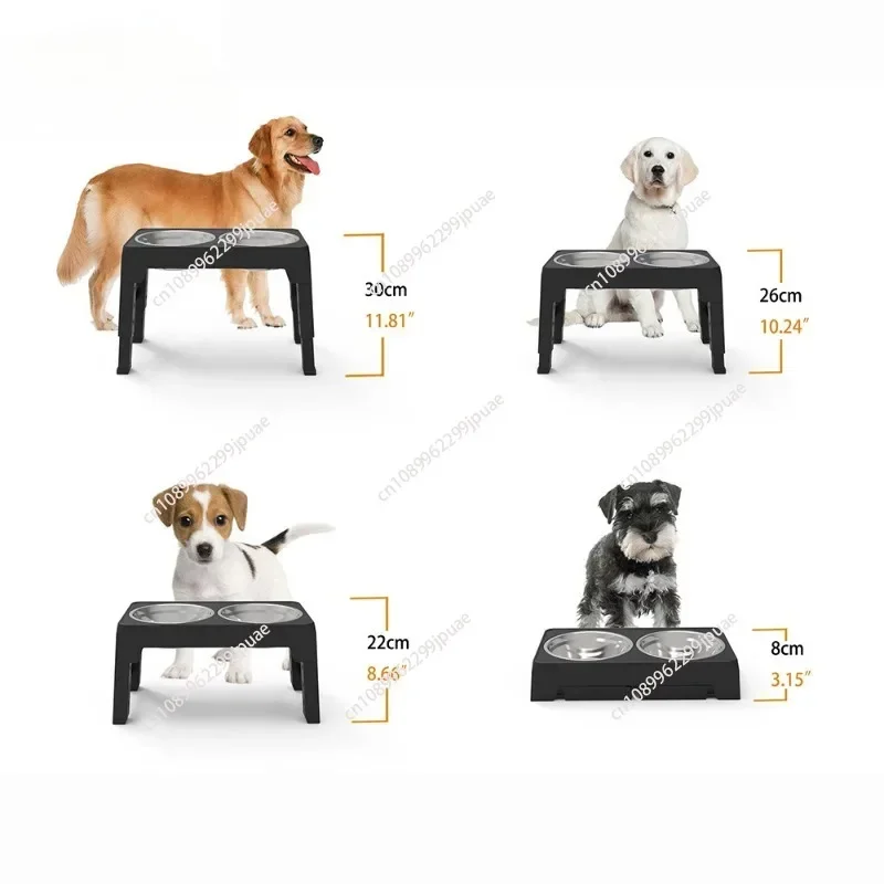 Dog Double Bowls Adjustable Elevated Feeder Pet Feeding Raise Cat Food Water Bowls with Stand Stainless Steel Lift Table for Dog