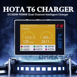 HOTA T6 1~6S Smart Charger DC300W PD90W Dual Channel Intelligent Charger For RC Model Car LiPo Battery Accessories