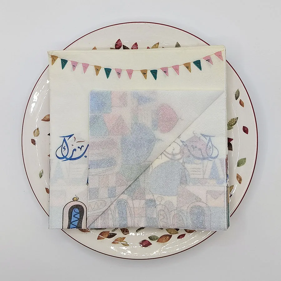 10/20 قطعة 33 سنتيمتر 2 طبقة رمضان تحت عنوان المناديل الملونة ، أعلام لب الخشب الأصلي ، المفارش ورق الزخرفية ، DIY Decoupage ورقة #5