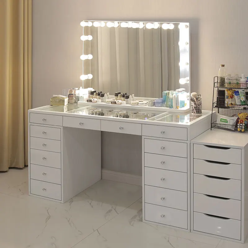 

Wholesale Durable Vanity Table Set Mirror Stool Storage Drawers Modern Dressing Table Organized Bedroom Furniture