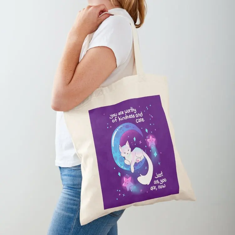 

You Are Worthy of Kindness and Care Space Kitty Tote Bag Lady bag Gift bag reusable shopping
