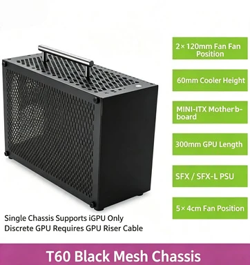 T40/T60 Mini ITX PC Case, Pink‑White Side Transparent Portable Desktop Chassis, Hand‑held Design, Compatible with SFX Power