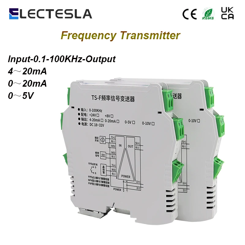 

Frequency signal isolation transmitter generator speed 0.1-100KHZ to 4-20mA 0-10V0-5v DC24V