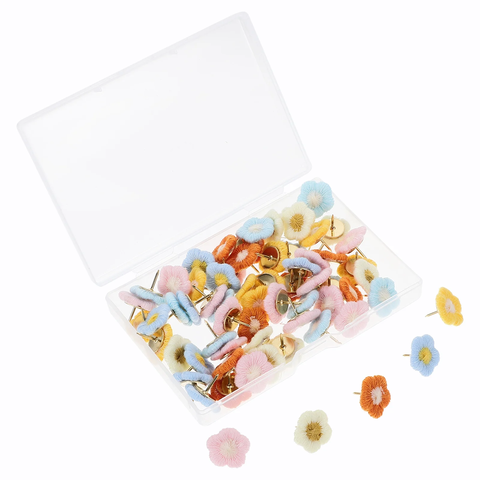 

60pcs Flower Shaped Push Pins Bright Color Thumb Tacks For Map Office Cork Board Compact Desk Accessories Home Supply