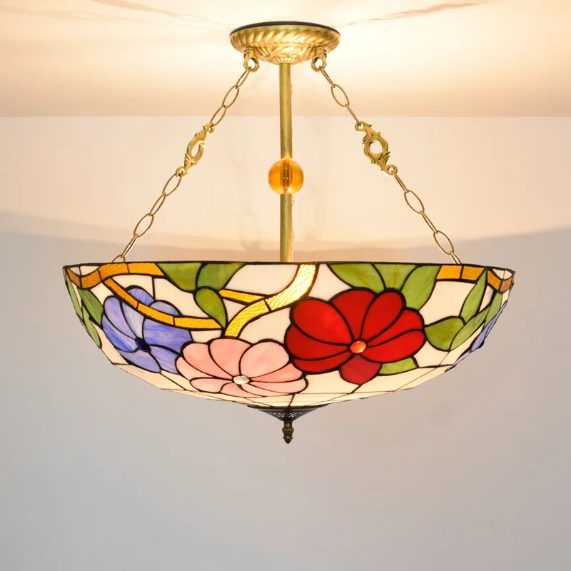 24 Inch 60cm Tiffany Ceiling Lamp Fixture for Rustic Interior Victorian Stained Glass Semi Flush Mount Lamp Pendant Lights