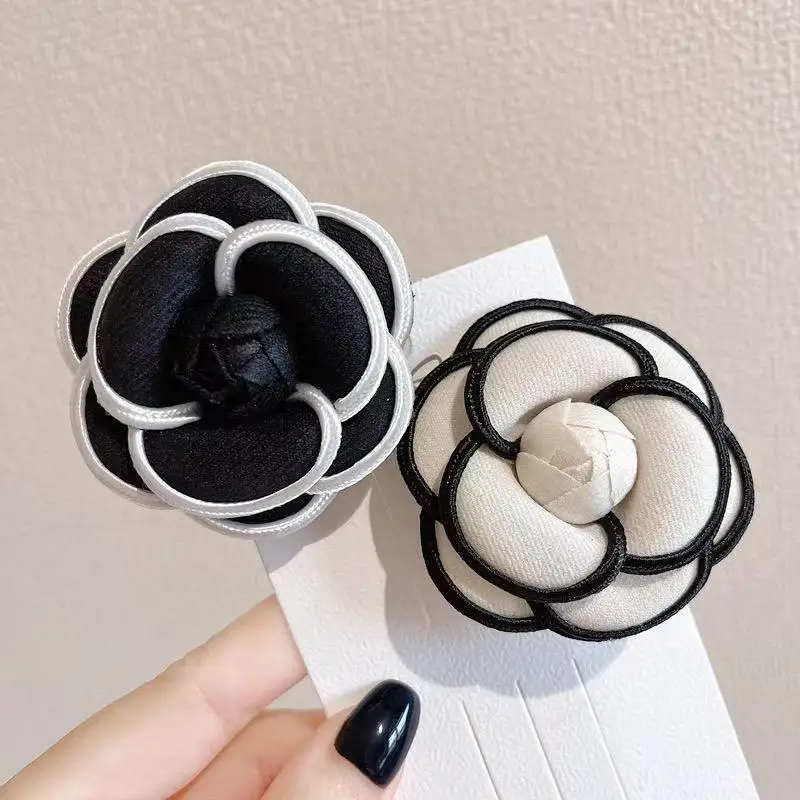 Black White Fabric Camellia Flower Brooches For Woman Men Mourning Brooch Pins Dress Shirt Fashion Accessories