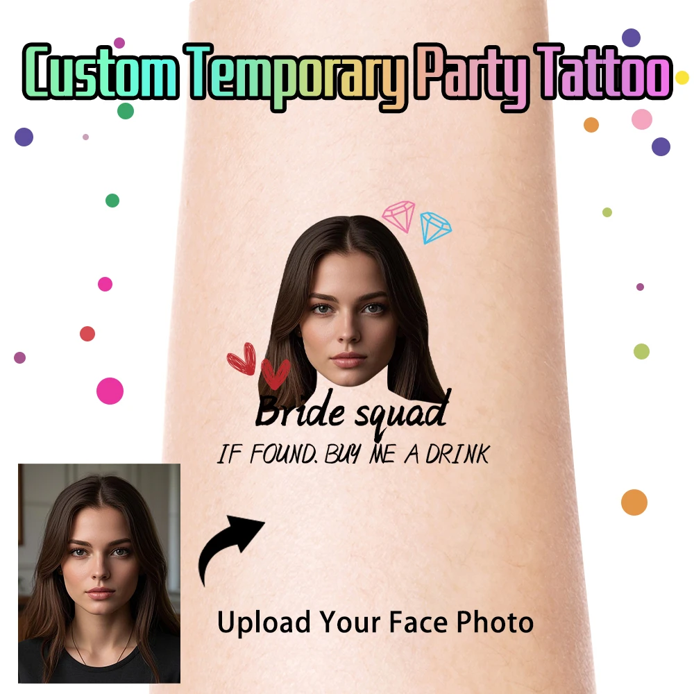 Custom Temporary Tattoos Personalized Photo Face Tattoos Bridal Shower Favors Wedding Bachelorette Party Supplies
