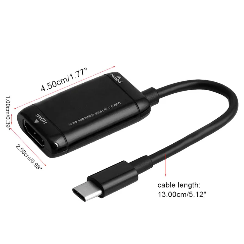 1pc Black USB-C Type C To HDMI-compatible Adapter USB 3.1 Cable For MHL Android Phone Tablet USB3.1 C To HDMI-compatible Adapter