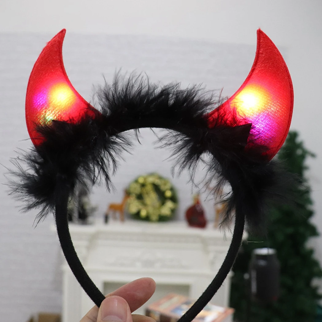 Halloween Devil Ears Horns Shaped Headband Light Up Costume Hair Hoop Cosplay Party Headwear Hair Accessories Glow Party Supply