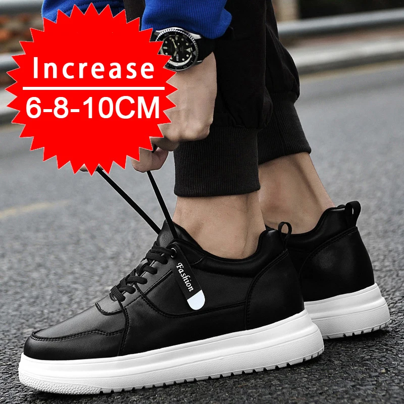 Men Sneakers Elevator Shoes Heightening Height Increase Insole 7-8CM High Heels Shoes Genuine Leather Sport Shoes