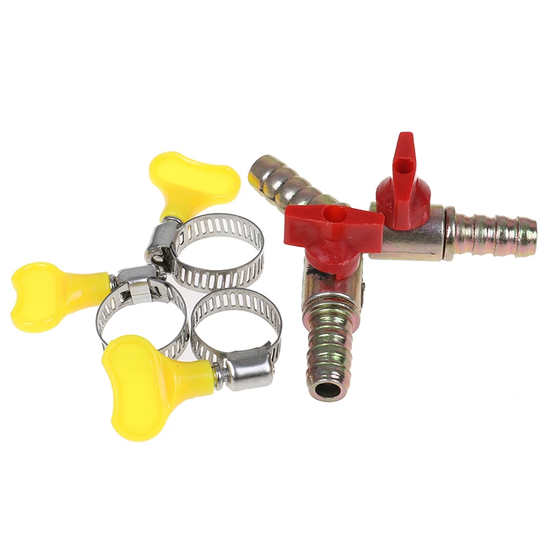 1 Set Y Type 3 Way Shut Off Ball Valve With Clamp Fitting Hose Barb Fuel Gas 10MM