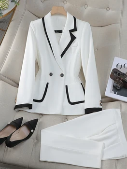 Biały jesienno-zimowy damski garnitur biurowy damski formalny biznesowy strój do pracy 2-częściowy zestaw marynarka i spodnie
