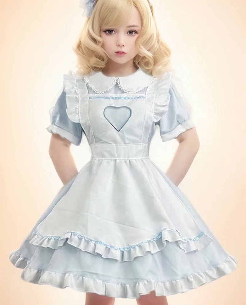 

Sky Blue Maid Suit Lolita Dress Women Kawaii Role Play Costumes Restaurant Waitress Uniform Anime Cosplay Hollow Heart Classical