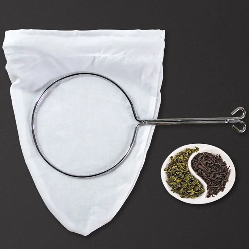 1Set Soybean Milk Filter Bag Washable Reusable Stainless Steel Handle Coffee Tea Milk Filter Mesh Bag Kitchen Tool